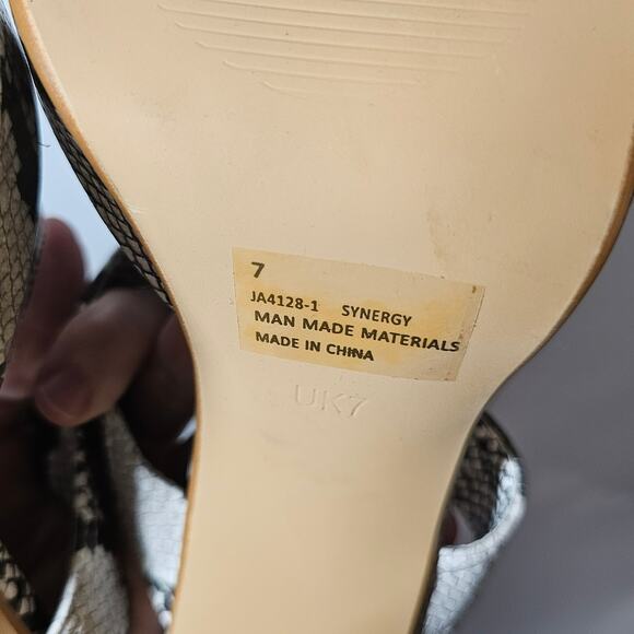 Ego Snakeskin Print Black and white Sandal Square Toe High Heel Size 9 US - Picture 7 of 8